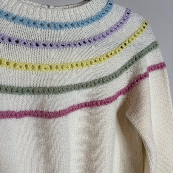 Hand Knit white colorful sweater - Picture 2 of 3